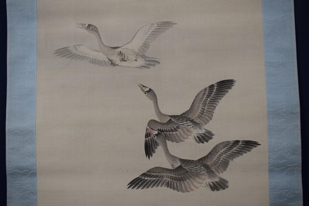 【真作】長谷川玉峰/春秋月雁之図/双幅/掛軸☆宝船☆Y-969　JM