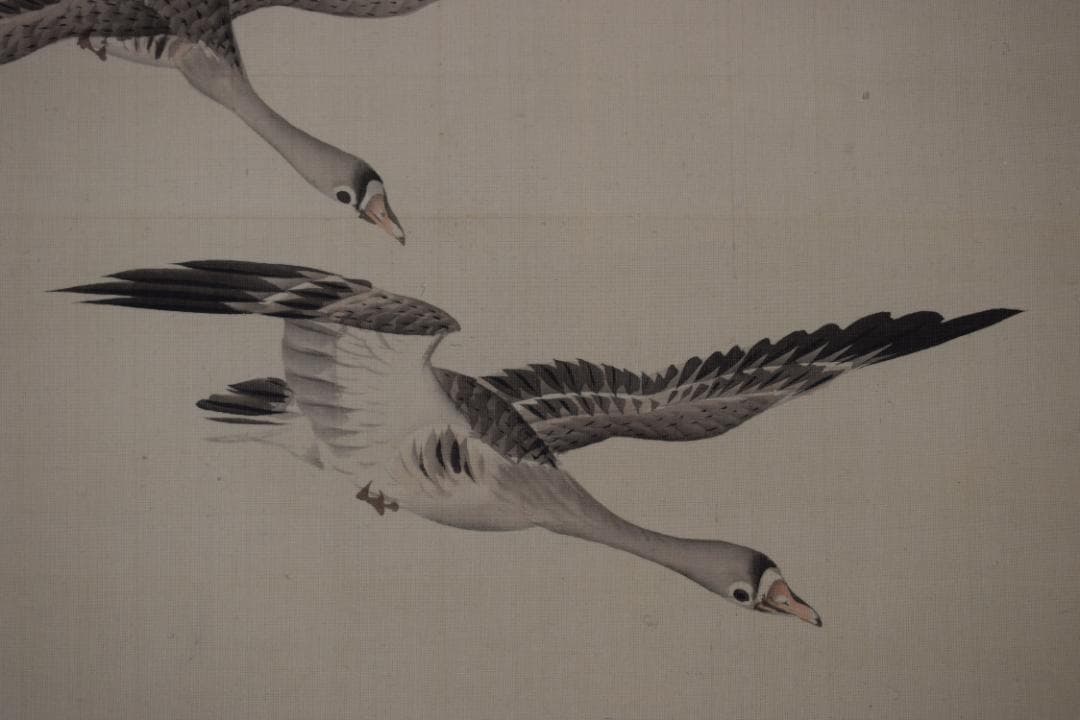 【真作】長谷川玉峰/春秋月雁之図/双幅/掛軸☆宝船☆Y-969　JM