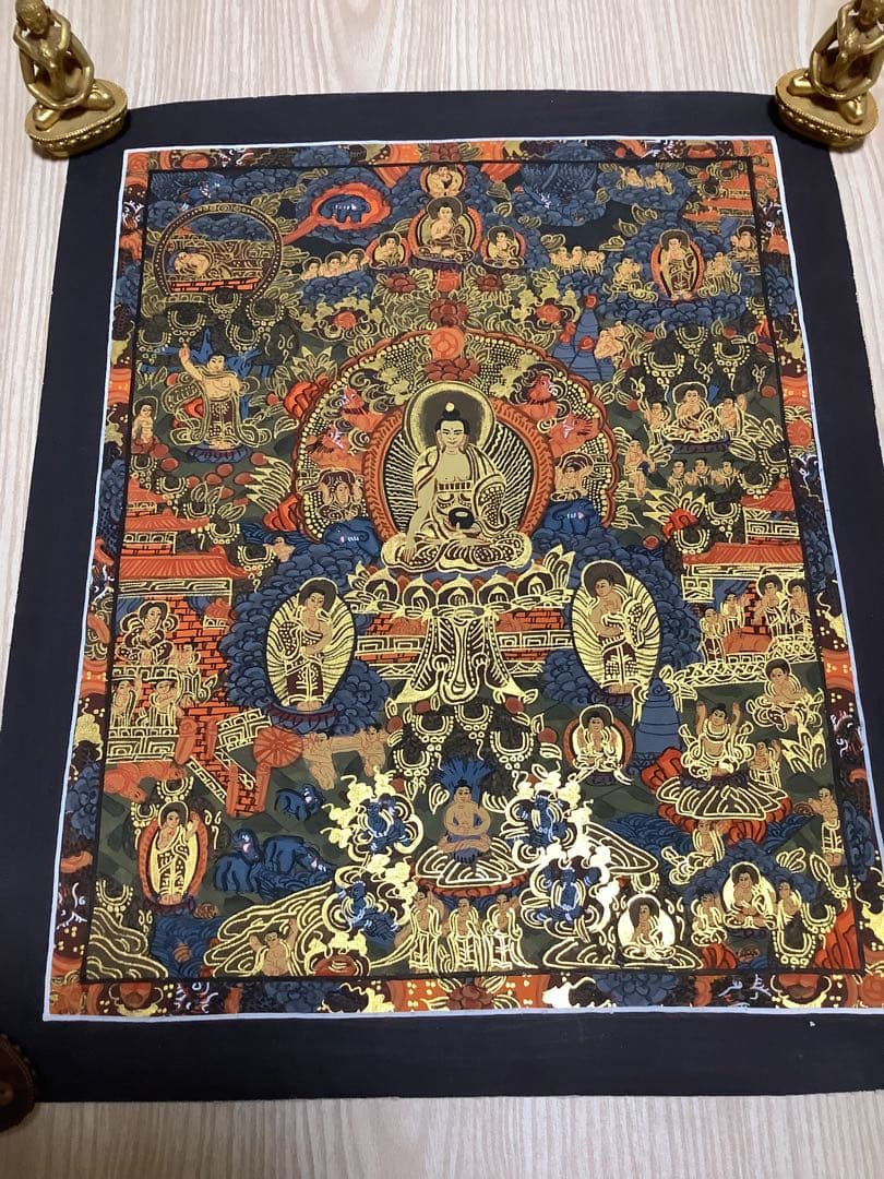 《 チベット密教　新品　1点物 》 釈迦の一生　曼荼羅　手描き　仏教　密教　30