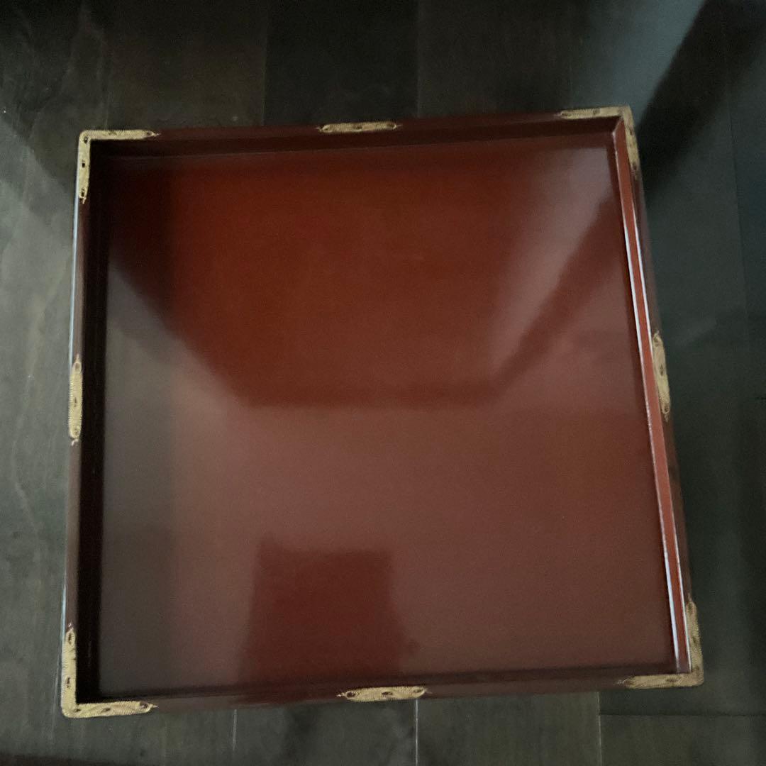 時代漆器 大判角盆 50cm角 二枚組 共箱付き 古美術