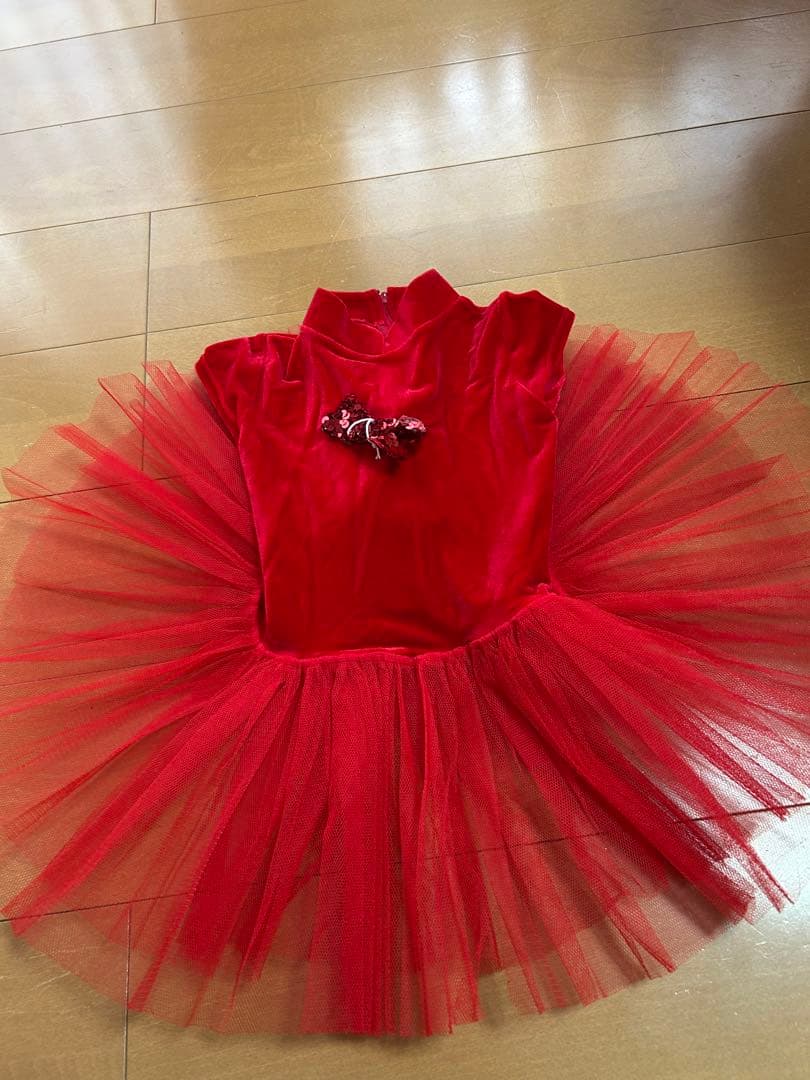キッズ赤いチュチュ付きレオタード10着セット