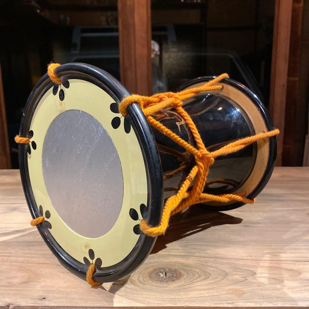 鶴文様 飾り用 小太鼓 黒漆調