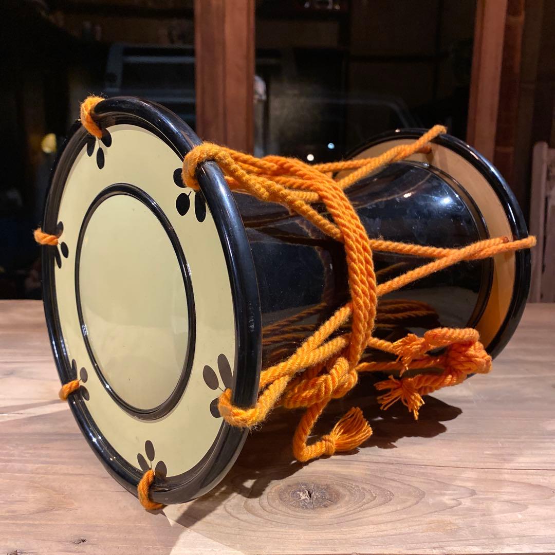 鶴文様 飾り用 小太鼓 黒漆調