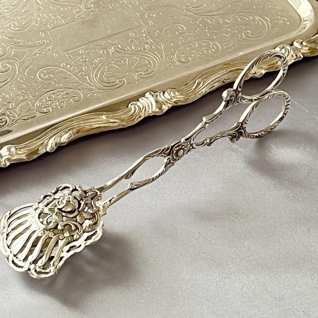 【ドイツ】薔薇の透かしのトング【純銀】ローズ 15cm