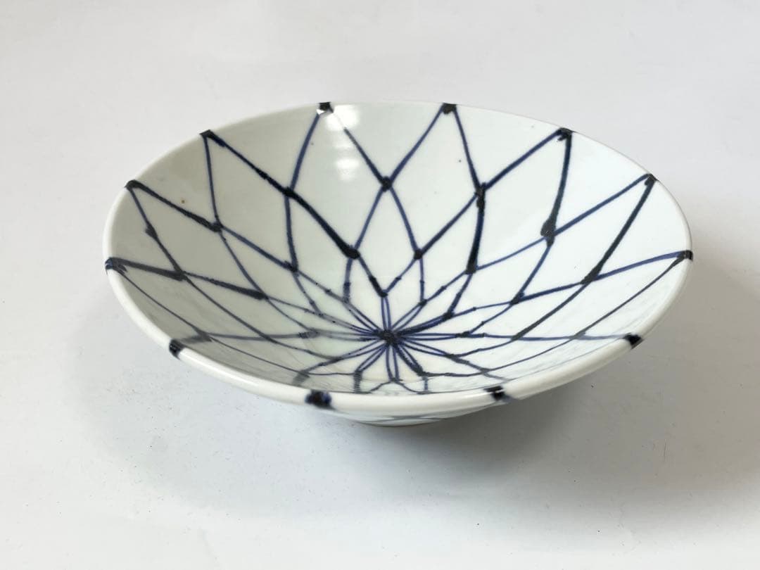 作家物　陶芸家　加藤静允　染付　網代文様　網文様　茶碗　深皿　初期伊万里　写