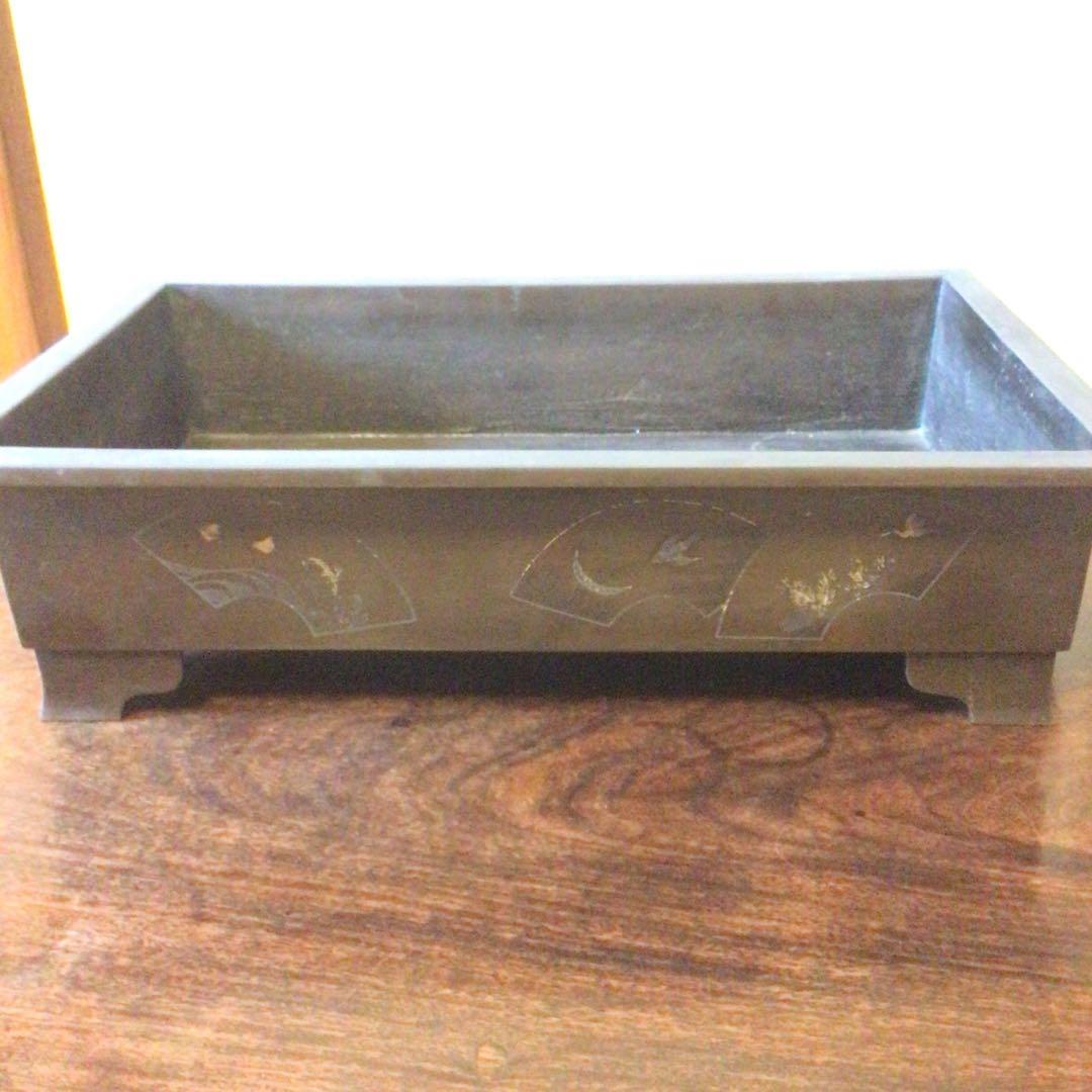 水盤　真鍮　花器　華道具　いけばな　双獣耳　時代物　骨董品