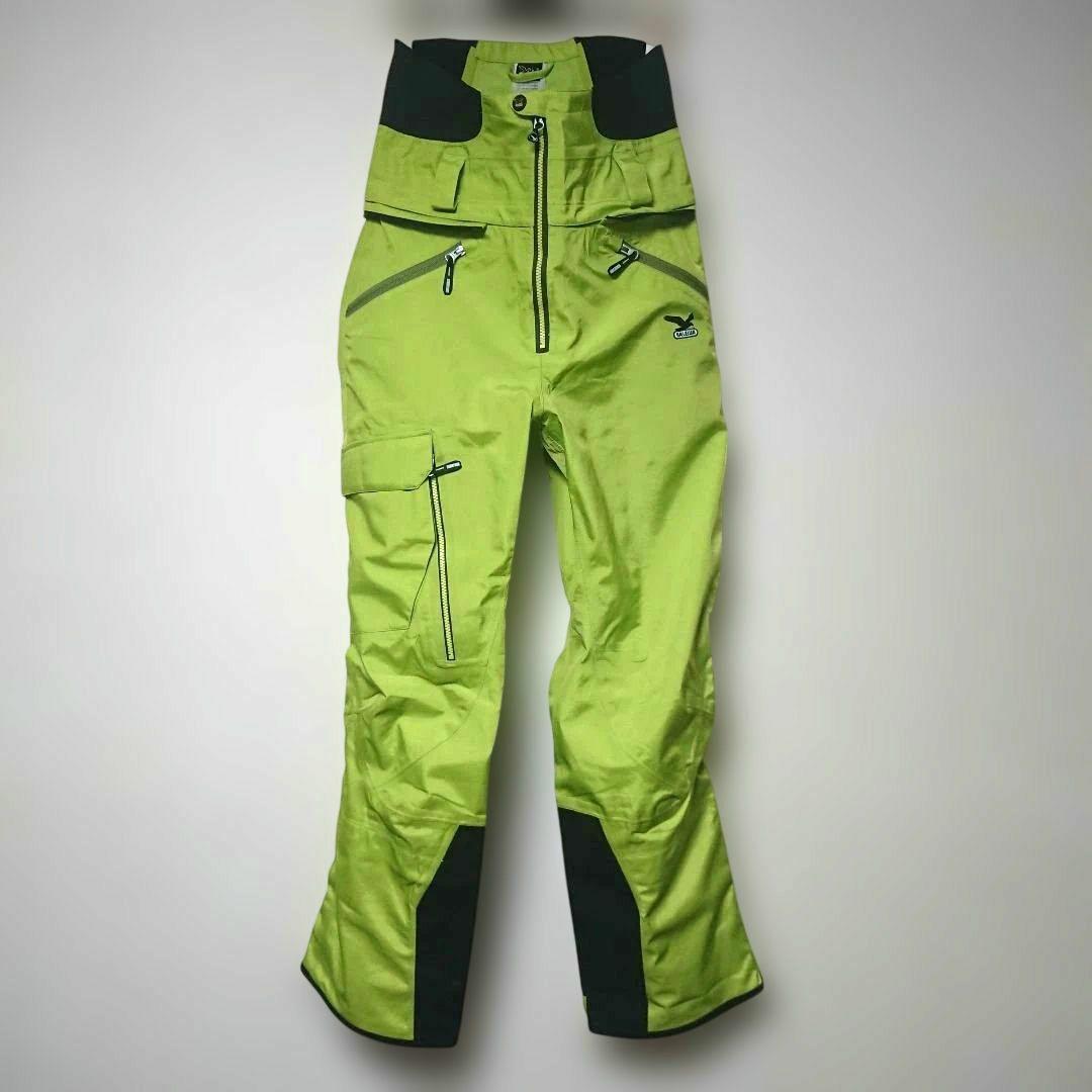 送料無料【SALEWA】日本未発売 ハイウエスト黄緑スノーパンツ M ビブ