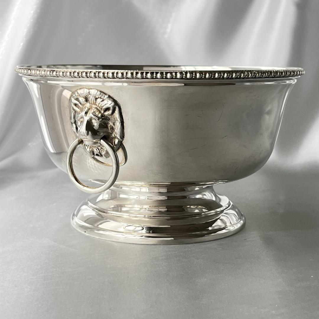 【英国】 ライオンのボウル / センターピース【シルバープレート】直径18cm