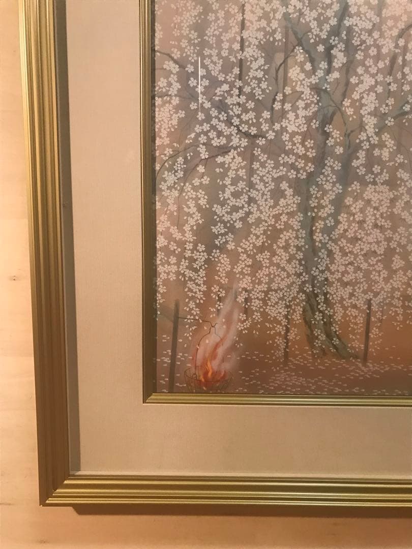 宇田荻邨　「祇園夜桜」　リトグラフ　刷り込みサイン・作品証明シール有り