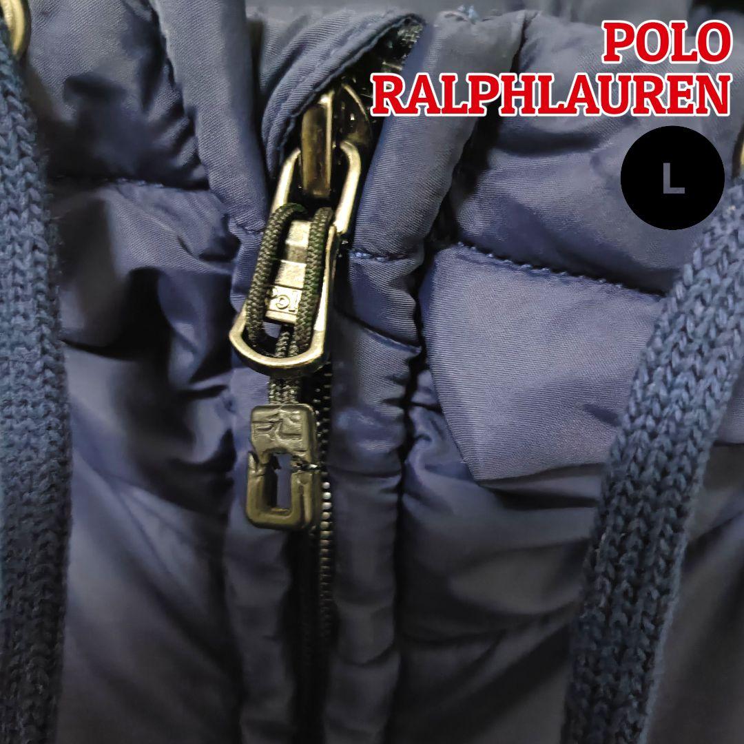 【大人の上質】ポロラルフローレン 中綿フーデッドベスト L ネイビーメンズゴルフ
