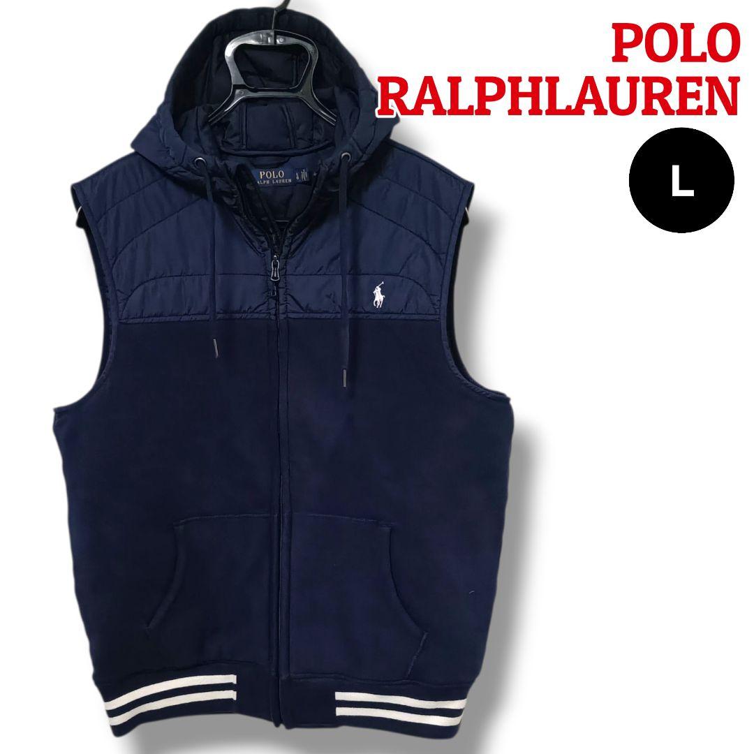 【大人の上質】ポロラルフローレン 中綿フーデッドベスト L ネイビーメンズゴルフ