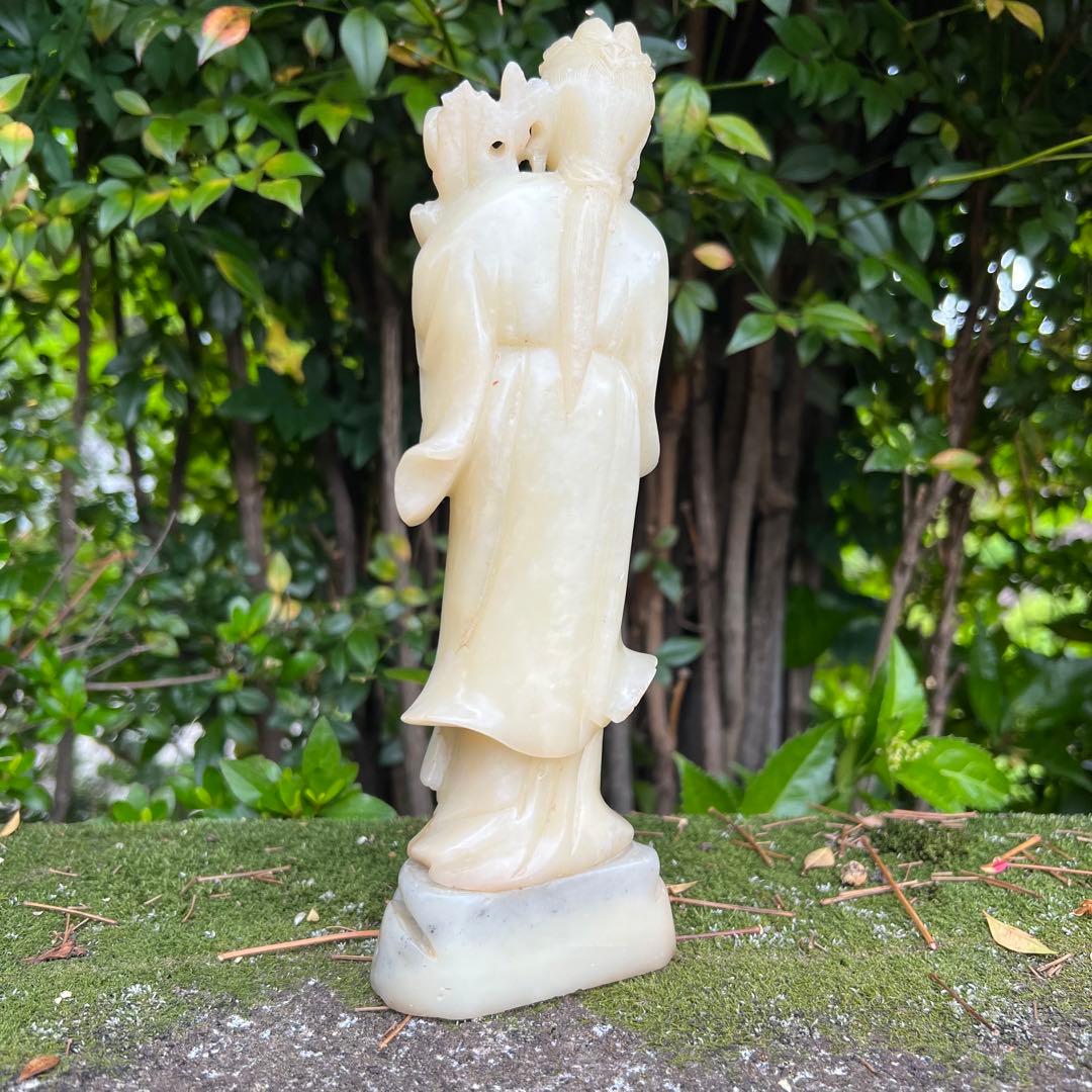 【貴重】芙蓉石西王母置物　23cm！王母娘娘　白寿山石　工芸品