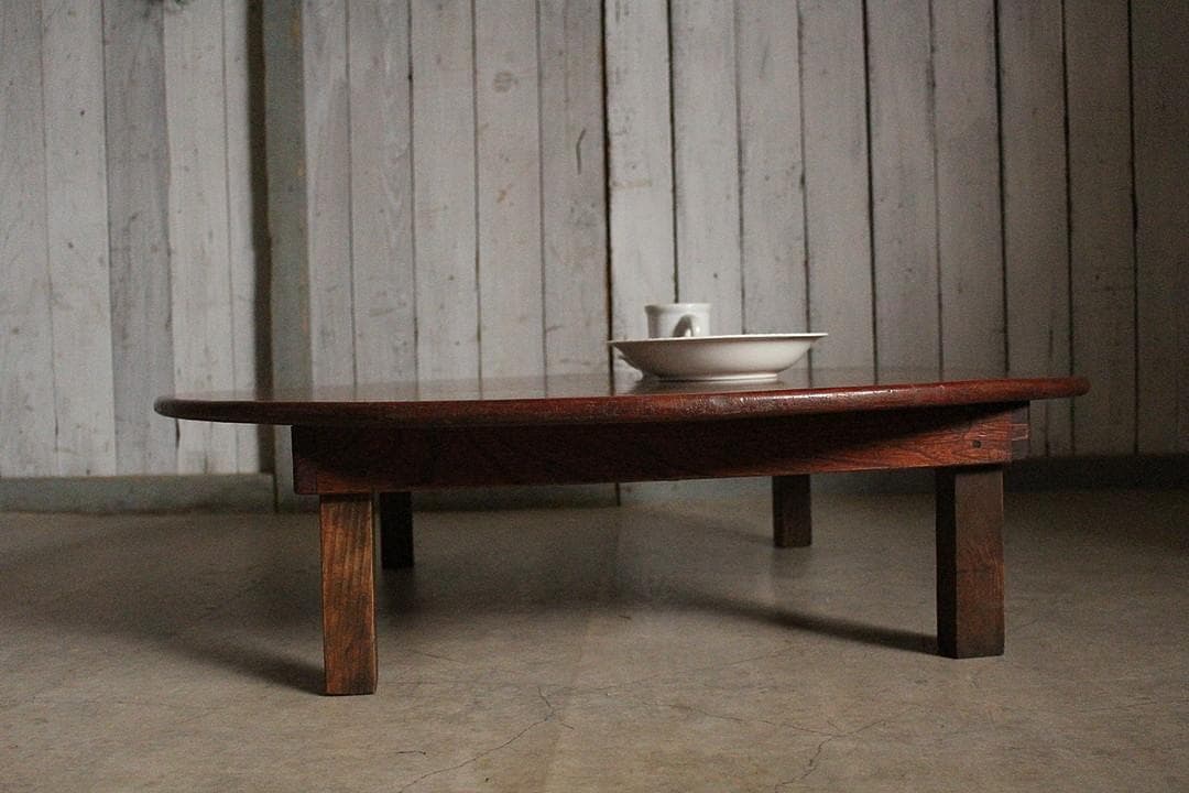 古い木製丸テーブル　ちゃぶ台　天然木