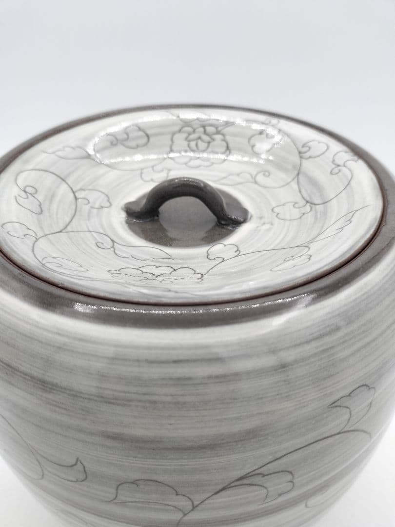 c655 水指 現川焼 唐草文様 武村利左衛門 木箱 茶道具 古物