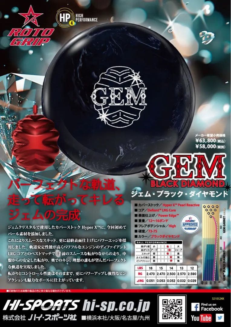 送料込み【新品】ジェム・ブラックダイヤモンド　ロトグリップ15ポンド3オンス11