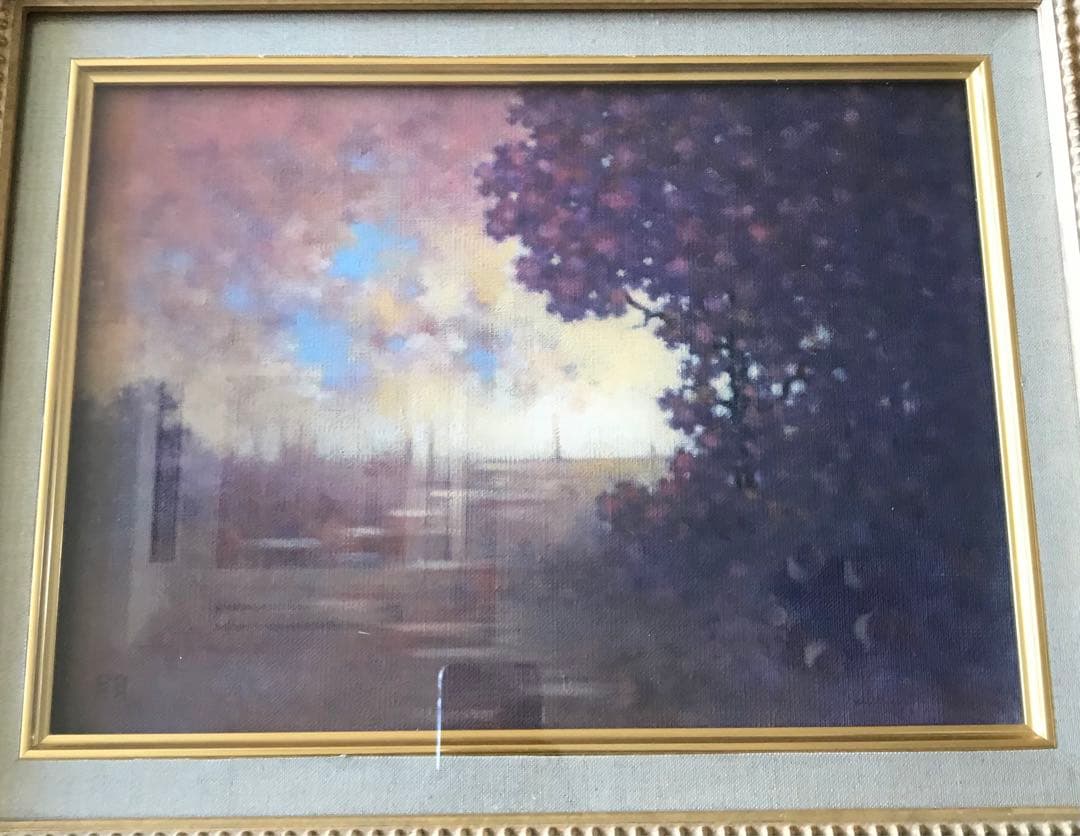 島田武朋「夕照圖」油彩 F4額装 油絵 油画 絵画 C