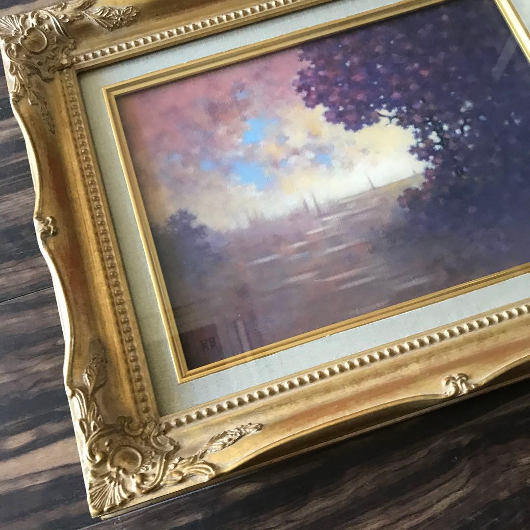 島田武朋「夕照圖」油彩 F4額装 油絵 油画 絵画 C