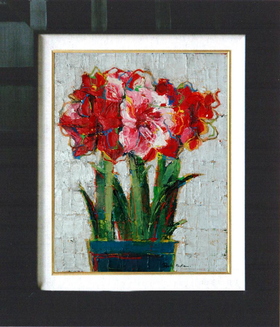 油絵 菅家令子 絵 絵画 インテリア 額付(白) uF6-111002 花