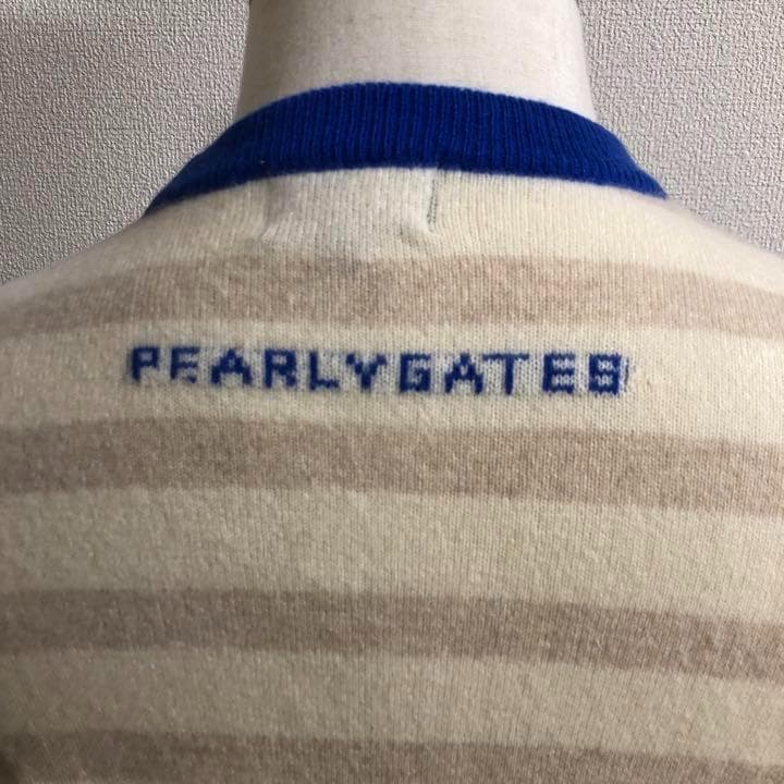 パーリーゲイツ カシミア100% ニット アイボリー ボーダー サイズ5