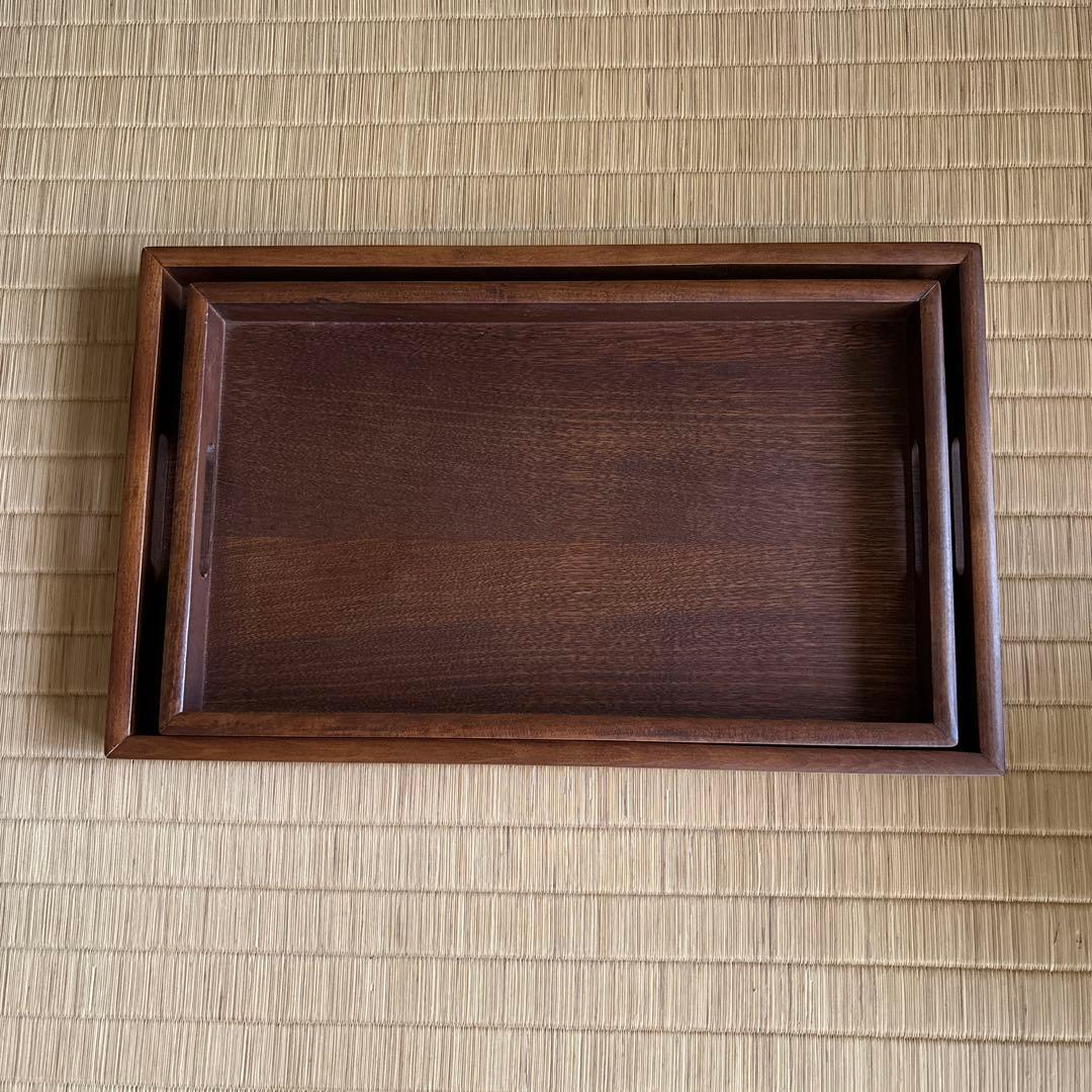 蔵出し！昭和レトロ✴︎けやき塗・切立・尺七寸・長手盆親子2枚セット✴︎