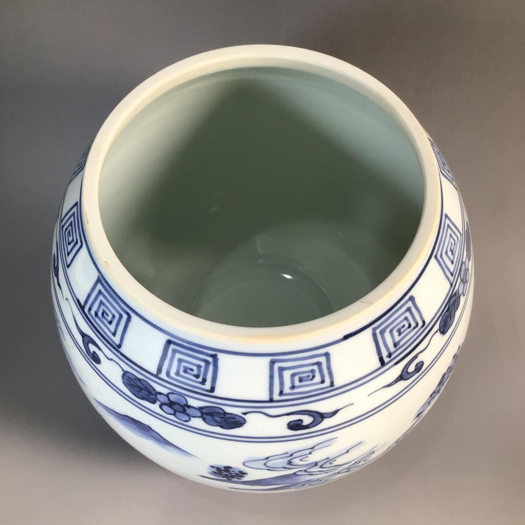 Ｍ８３７　水指　『平安桃山窯造』『染付山水人物文』『芋頭水指』　共箱　茶道具