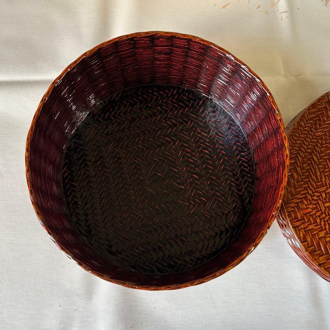 籃胎漆器　福岡県特産　玉屋　茶櫃　蓋付き　未使用