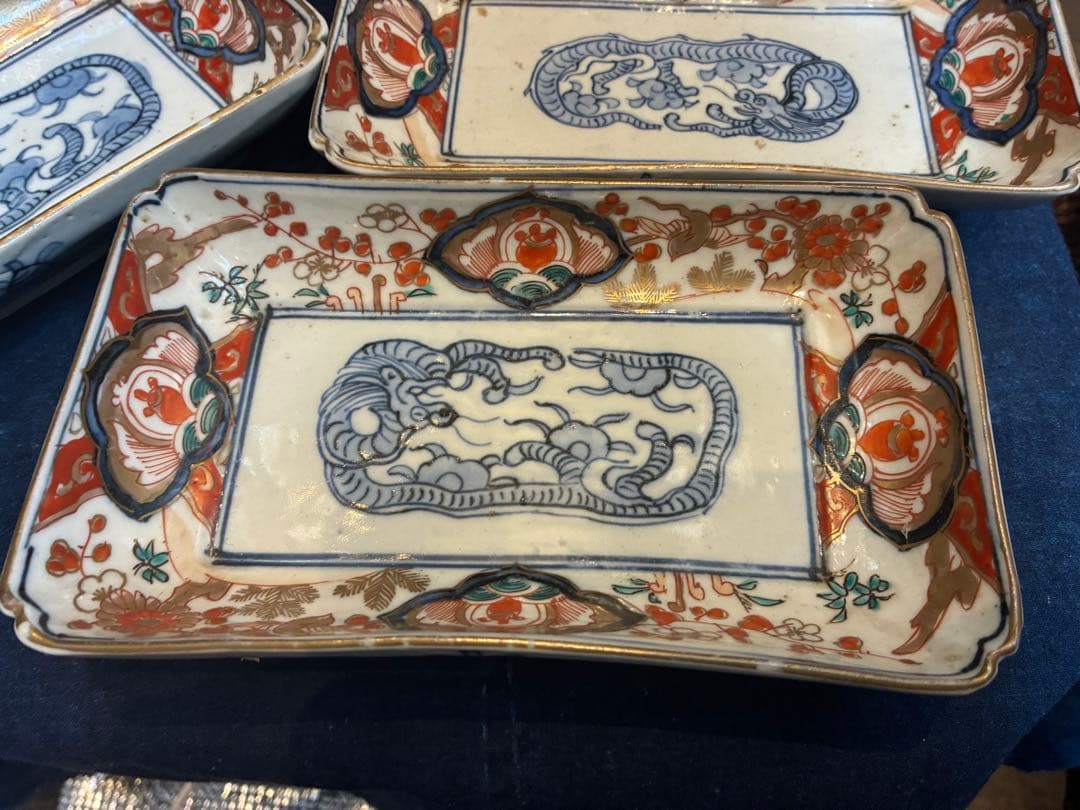 古伊万里　色絵金彩　長皿　5枚　傷無し　幕末〜明治