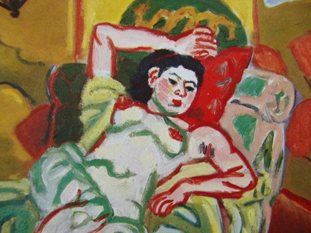 梅原龍三郎、【裸婦扇】、年代物・希少な画集画、新品高級額 額装付