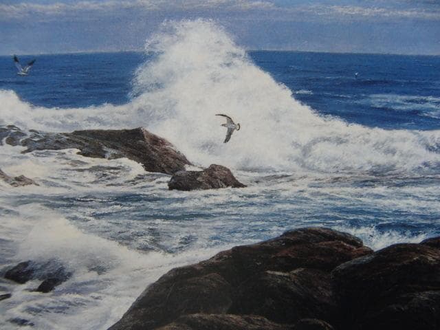 中村英夫【涛声】希少画集画、状態良好、新品高級額装付、洋画 油彩 風景