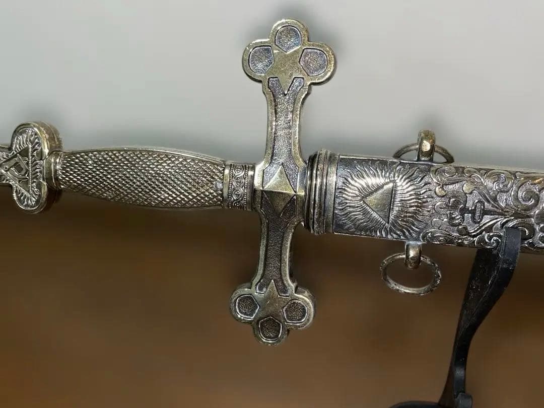 【儀礼用ロングソード】青のメイソン装飾剣／フリーメイソン象徴入り／撮影・装飾用