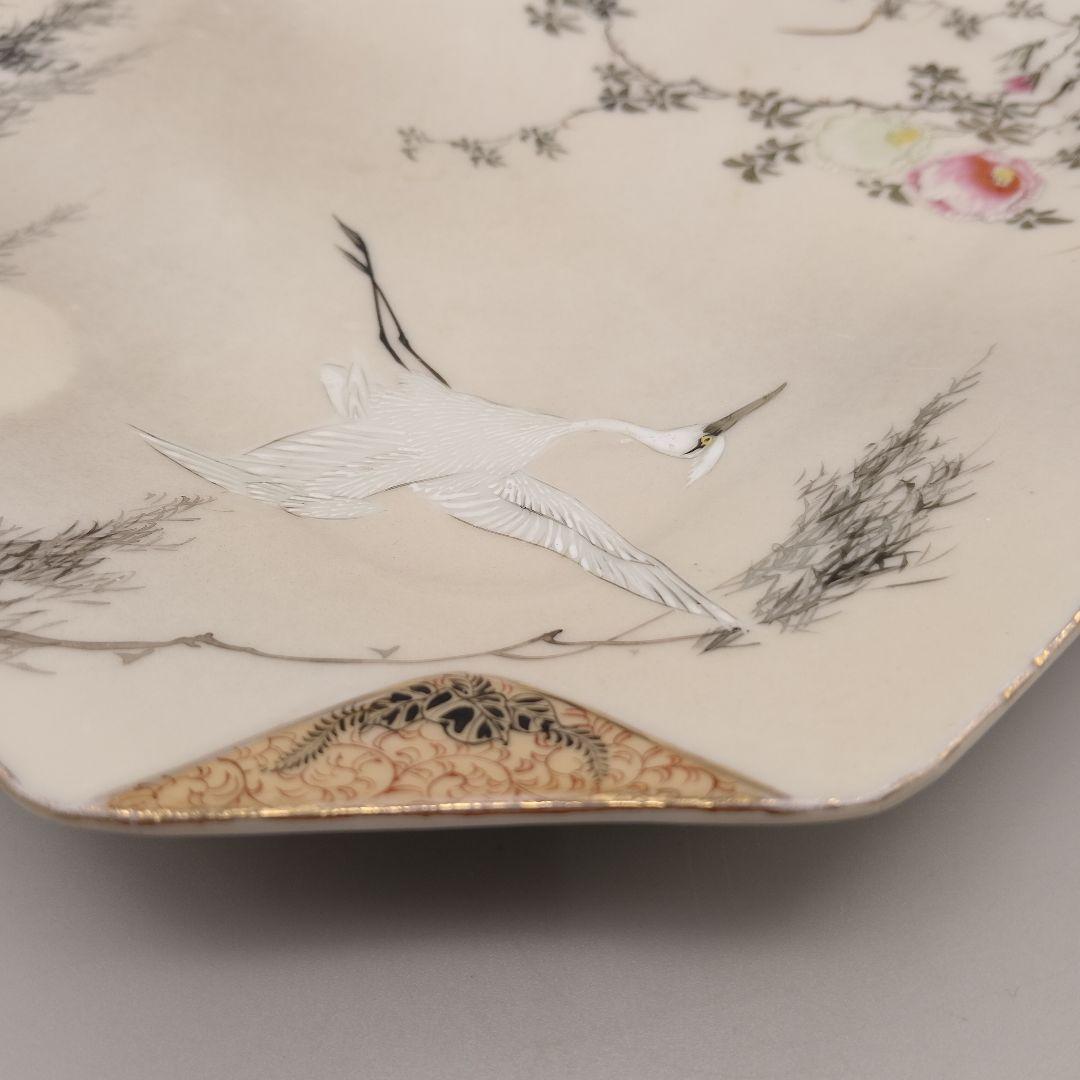 明治時代　輸出品　里帰り　横浜焼　白鷺　オールドニッポン　皿　骨董