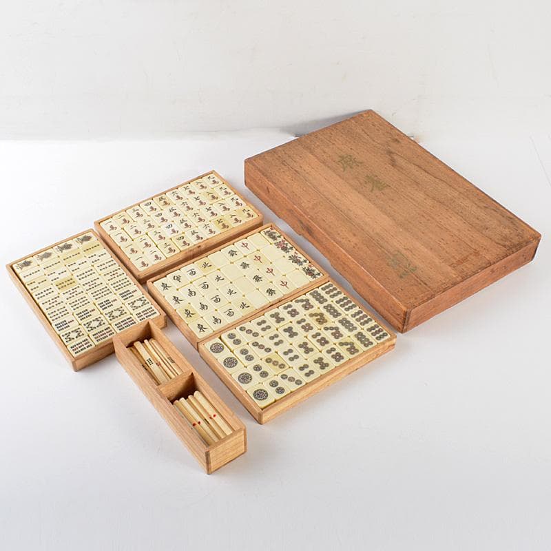 eyeknow74 　竹嵌　練物牌　背竹牌　麻雀牌　木箱付　V　6552