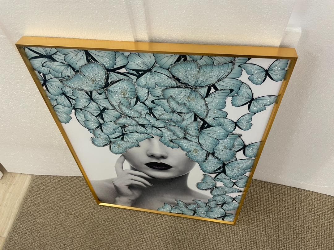 水晶絵　アートパネル　クリスタル　立体　絵画　アート　フラワー　Lady　女性