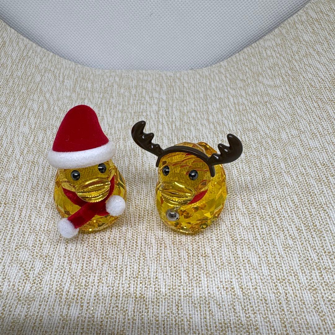 スワロフスキー クリスタル アヒル 置物 サンタ トナカイ