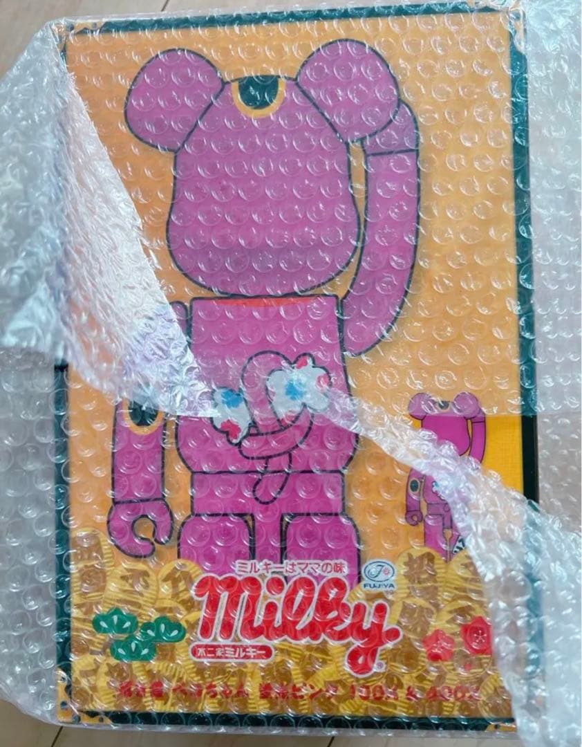 レア BE@RBRICK ベアブリック 不二家 ペコちゃん 蛍光 ピンク 招き猫