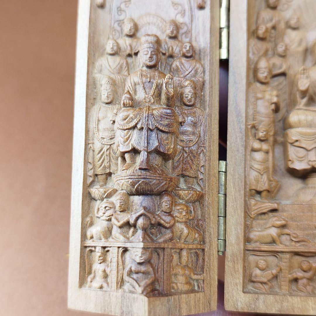 インド老山白檀超精細彫刻 ミニ「国宝緒尊仏籠」《整理番号:BU007》