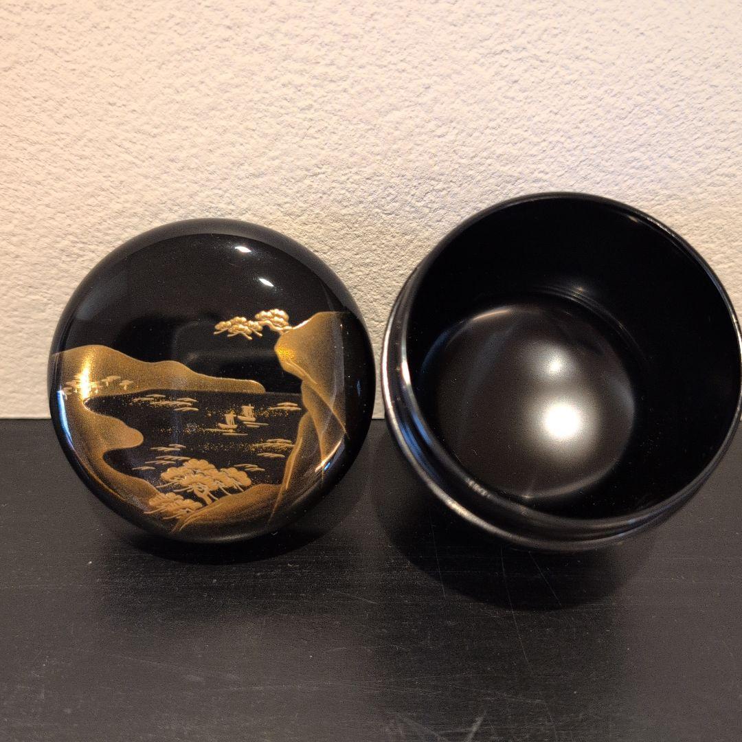 舟山水蒔絵　中棗　中村宗哲　鵬雲斎花押　共箱