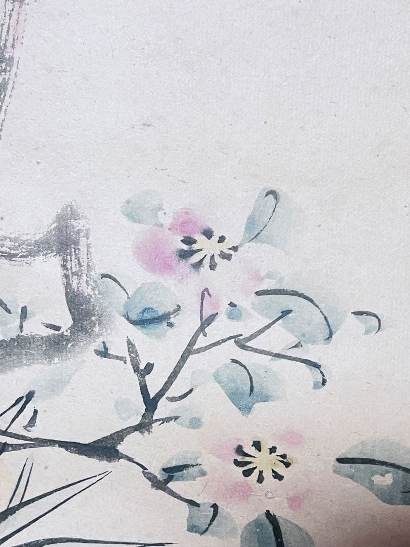 竹と花の水墨画 掛軸12–03