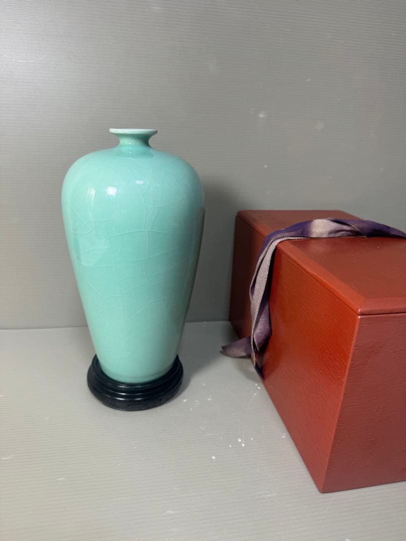 2594 青磁　花瓶　花台付　時代物