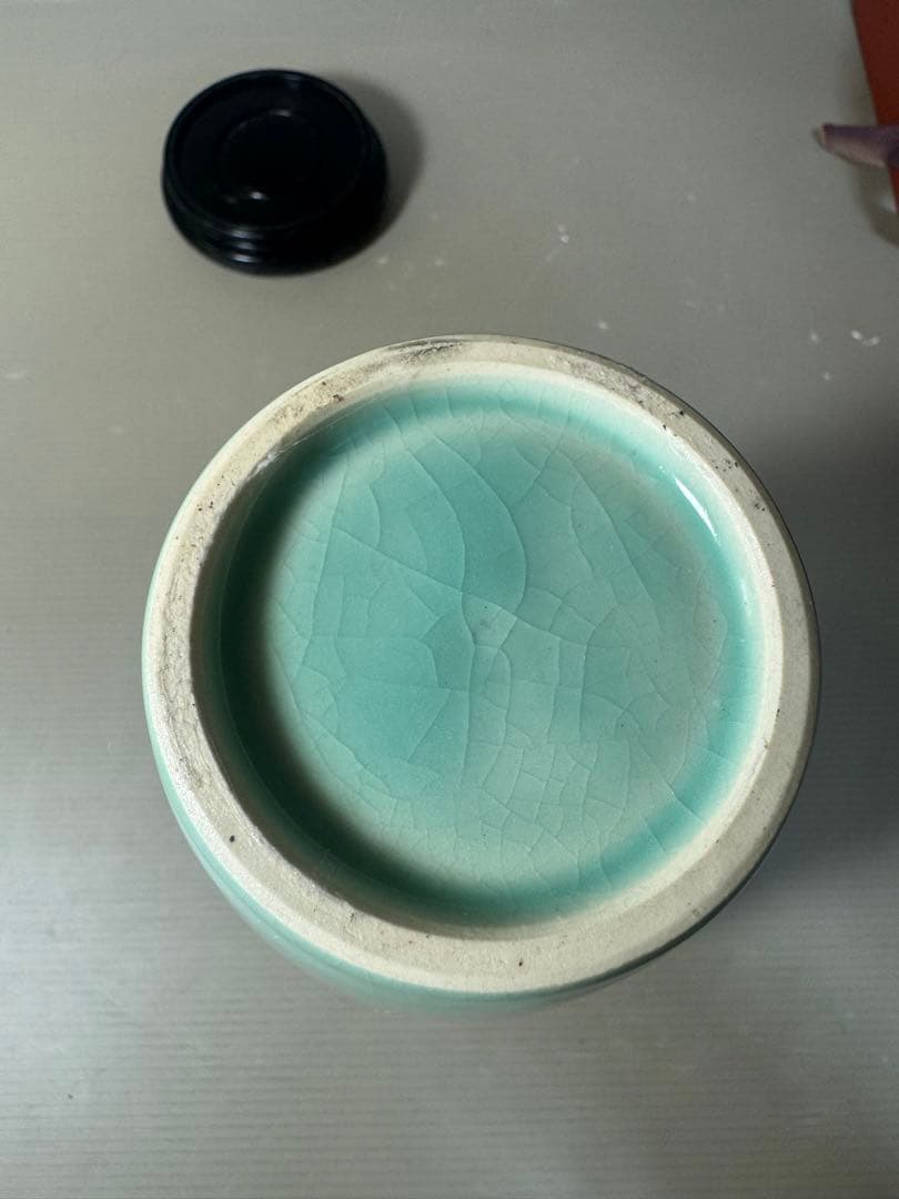 2594 青磁　花瓶　花台付　時代物