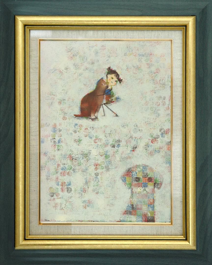 油絵 菅家令子 絵 絵画インテリア F4-072419 可愛い子猫と子犬と女の子