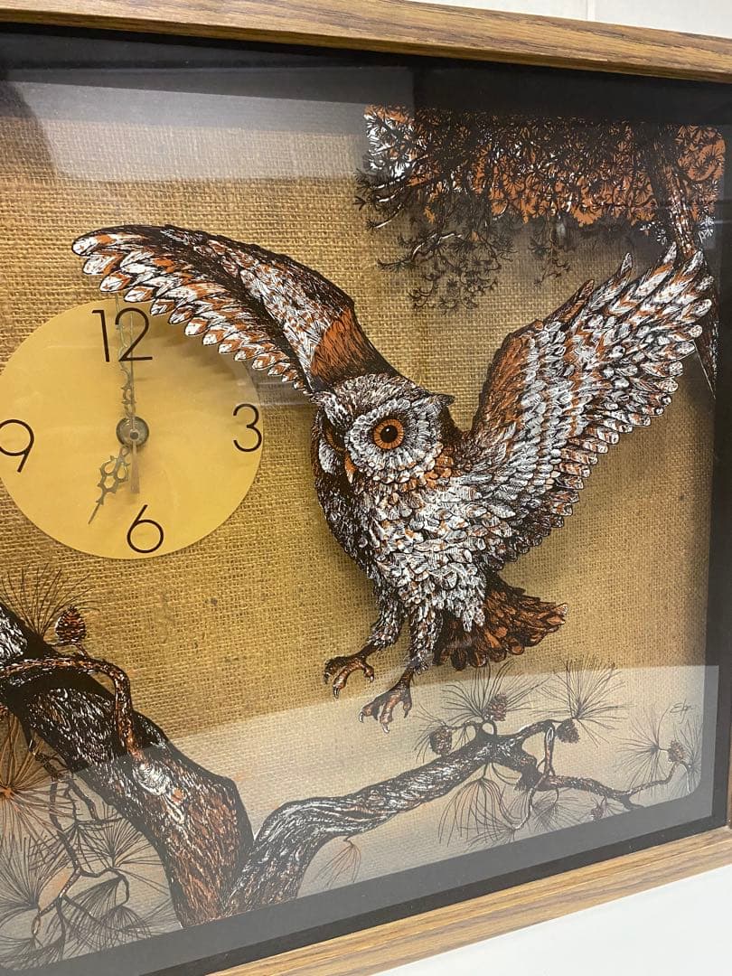 アメリカ製　アンティーク時計　壁掛け時計　フクロウ