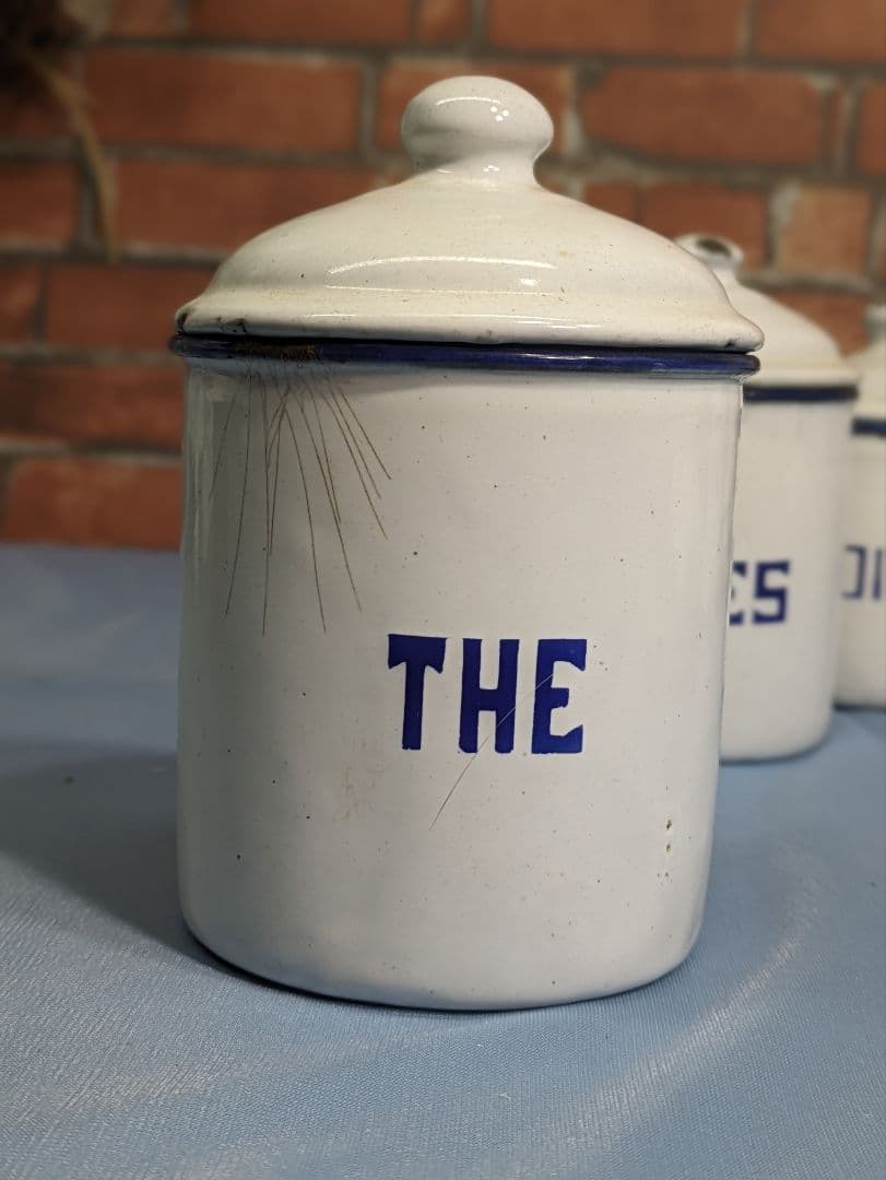 フランス アンティーク ホーロー キャニスター お茶 スパイス コショウ 小3点