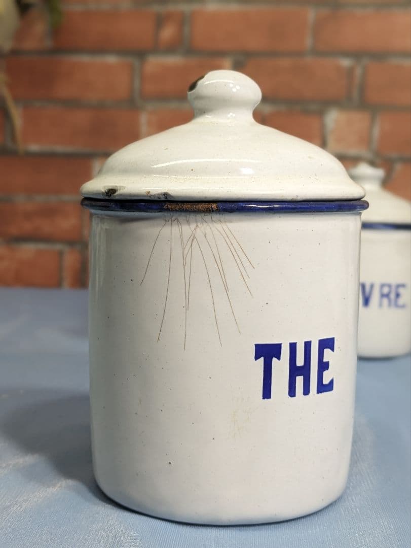 フランス アンティーク ホーロー キャニスター お茶 スパイス コショウ 小3点