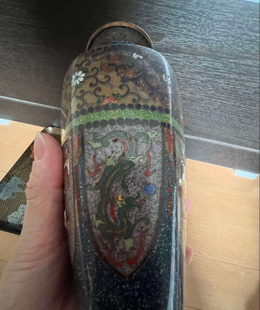 最高級日本七宝花瓶 龍と鳳凰 花唐草文 骨董 景泰藍