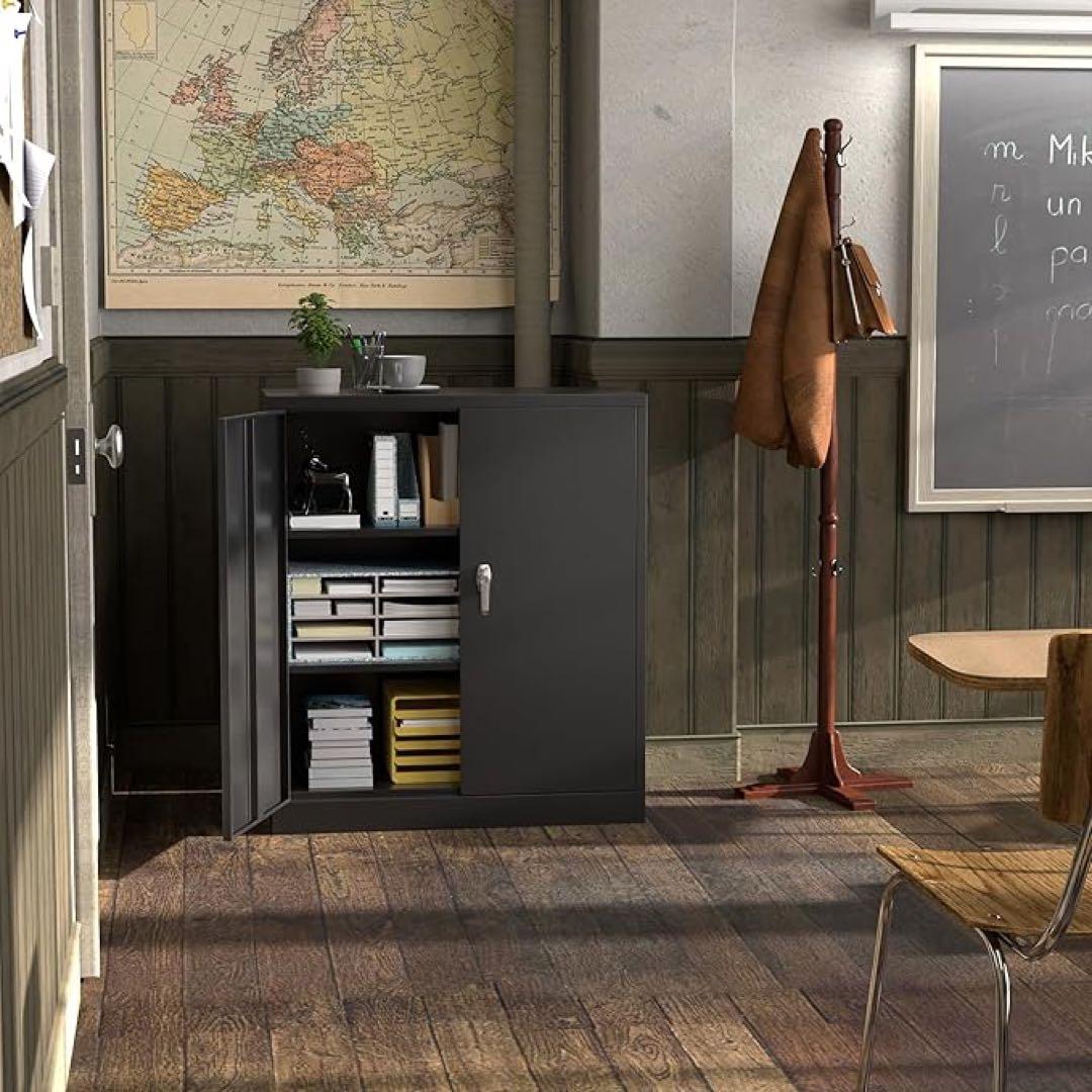 黒のA4対応両開きキャビネット