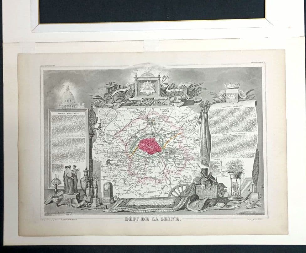 みや　額装　西洋古地図　1856年　 Levasseur 「パリ全図」美品