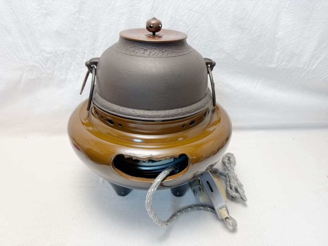 ほぼ未使用 茶道具 合金製朝鮮風炉釜 野々田電熱器 釜鐶付 100V-500W