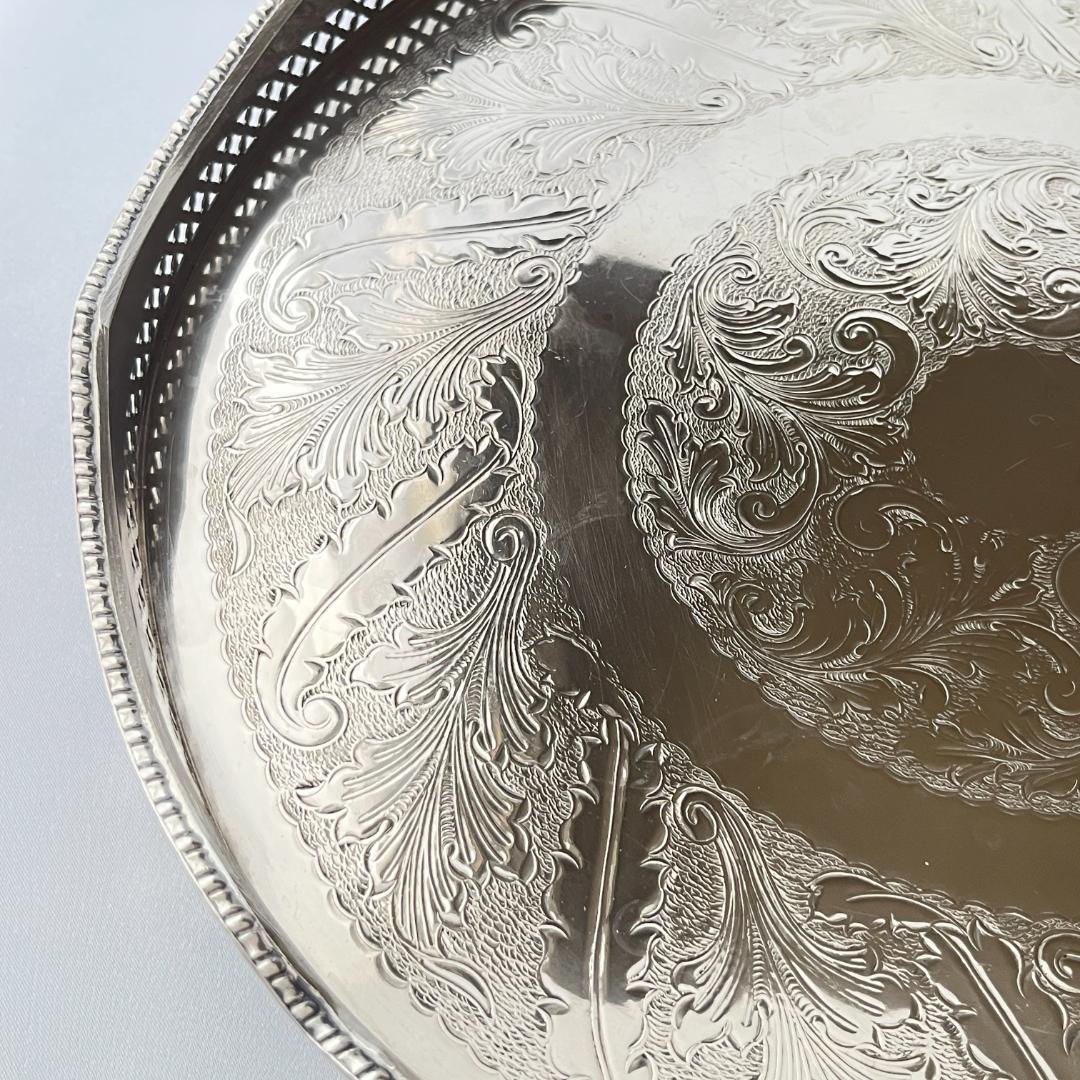 【英国】 ギャラリートレー サークル型 30cm 【シルバープレート】