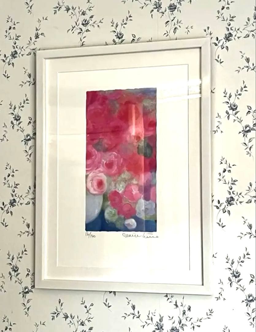 額入り版画　新品　ジニー・キム　直筆サイン、エディション番号、証明書付き　バラ